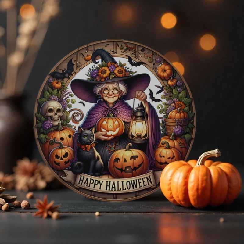 Pannello halloween "zucche, streghe e fantasmi" in pannolenci 11 immagini da 15,5 cm - mod. 36|IDEEINFELTRO.COM