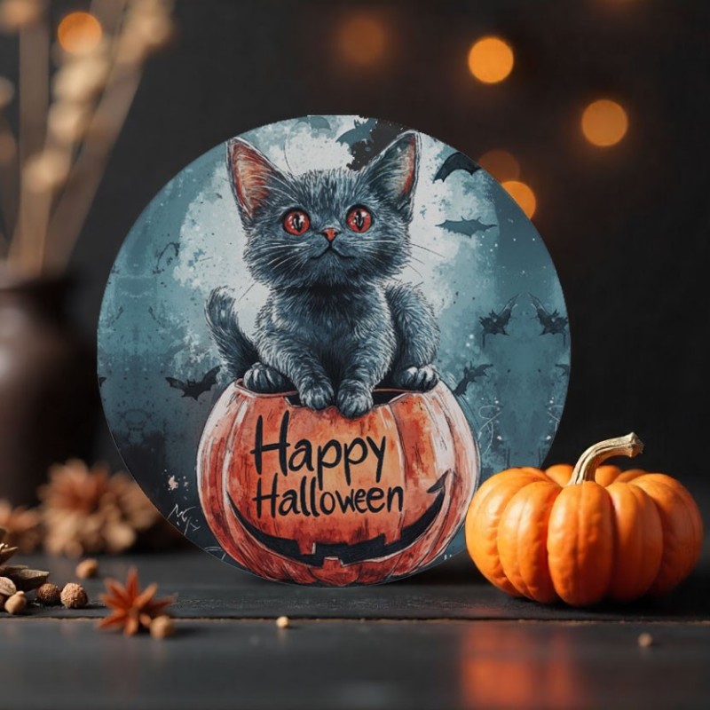 Halloween - Paneel "Katzen" in Bastelfilz 11 Bildern à 15,5 cm - Mod. 35