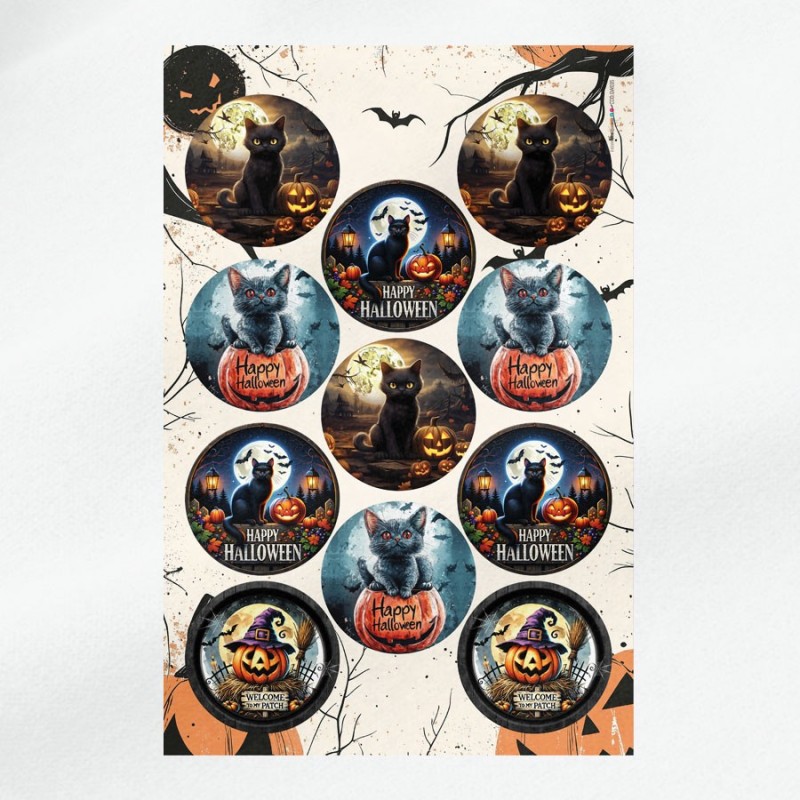 Halloween - Paneel "Katzen" in Bastelfilz 11 Bildern à 15,5 cm - Mod. 35