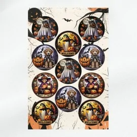 Halloween paneel "geesten en honden" in dun vilt 11 afbeeldingen van 15,5 cm - mod. 34
