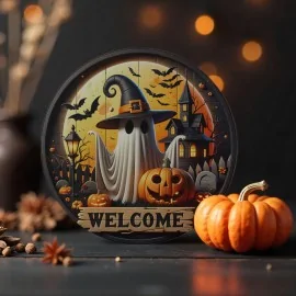 Panneau d’halloween « fantômes et chiens » en tissu feutrine 11 images de 15,5 cm - mod. 34