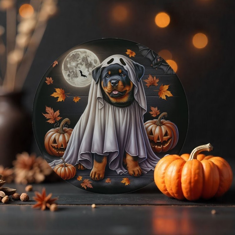Panneau d’halloween « fantômes et chiens » en tissu feutrine 11 images de 15,5 cm - mod. 34