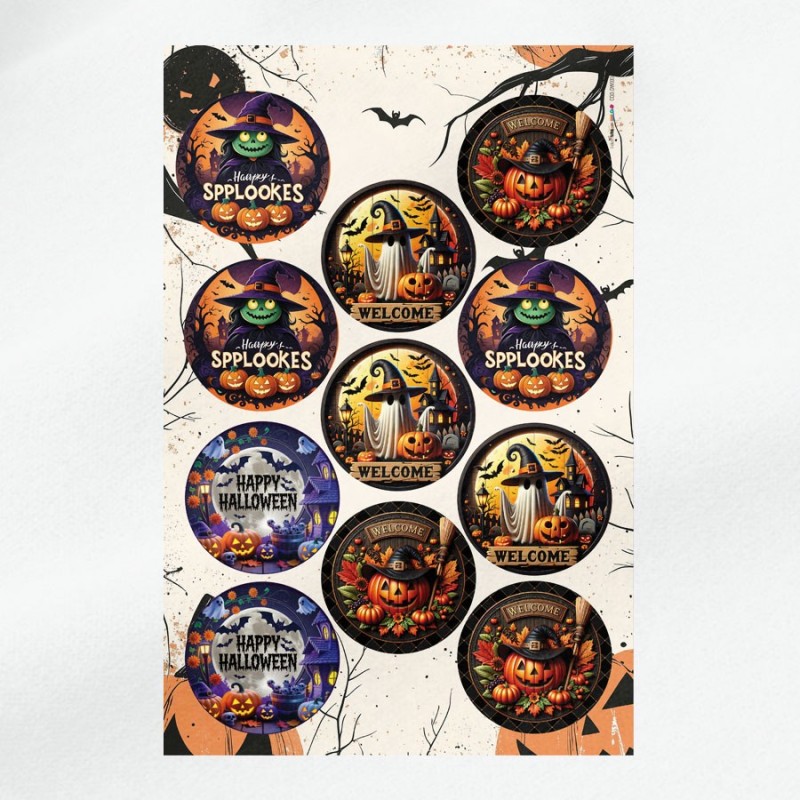 Pannello halloween "zucche e fantasmi" in pannolenci 11 immagini da 15,5 cm - mod. 33|IDEEINFELTRO.COM