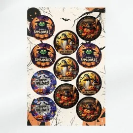 Panneau d’halloween « citrouilles et fantômes » en tissu feutrine 11 images de 15,5 cm - mod. 33