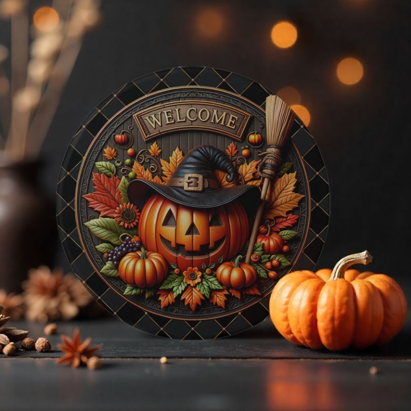 Panneau d’halloween « citrouilles et fantômes » en tissu feutrine 11 images de 15,5 cm - mod. 33