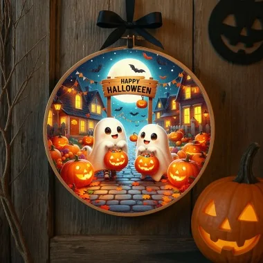 "Frohes Halloween" Panel in Bastelfilz 2 Bildern von 32 cm - Mod. 25 2