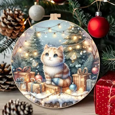Kitten dun vilt paneel met lampjes ø 32 cm - code up057