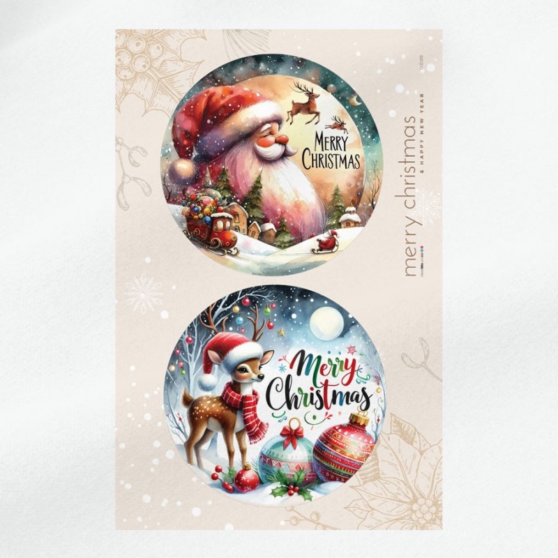 Weihnachtsmann und Rehkitz Bastelfilz Paneel Ø 32 cm - Code UP059