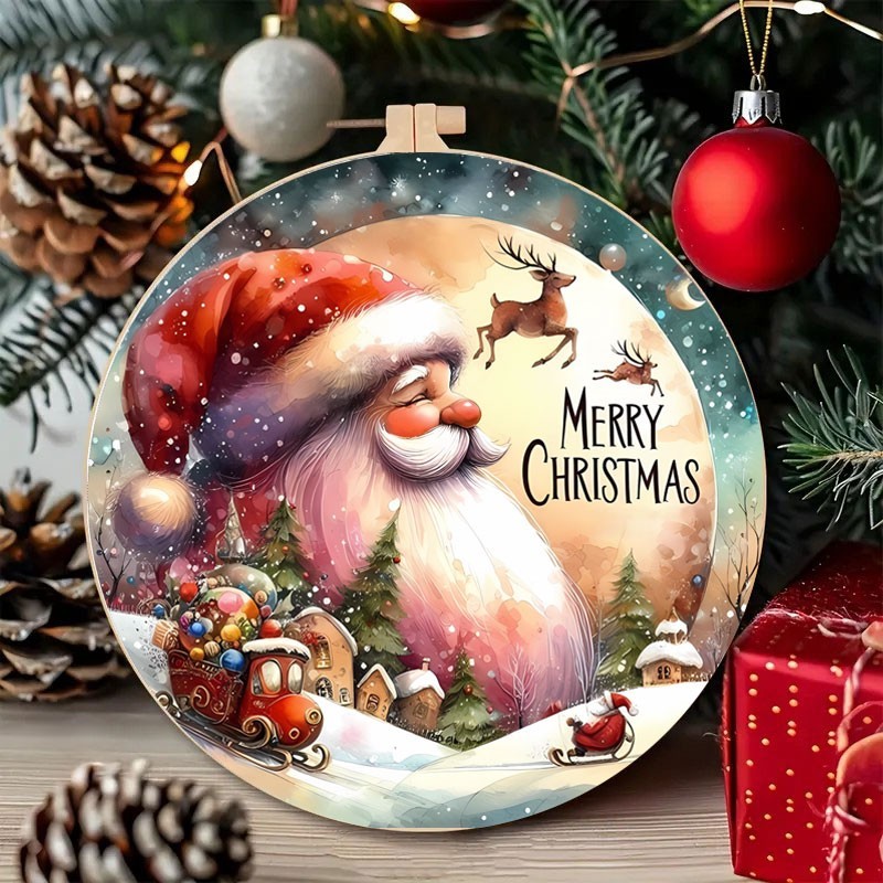Weihnachtsmann und Rehkitz Bastelfilz Paneel Ø 32 cm - Code UP059