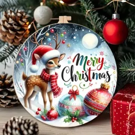 Kerstman en reekalf dun vilt paneel ø 32 cm - code up059