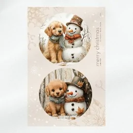 Bastelfilz Paneel Hund mit Schneemann Ø 32 cm - Code UP063