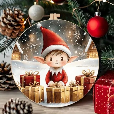 Kerstman en elf dun vilt paneel ø 32 cm - code up071 2