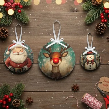 Weihnachtskugeln in Filzstoff 20 Stück ø 10 cm - Weihnachtsmann und Nussknacker - cod.194|IDEEINFELTRO.COM