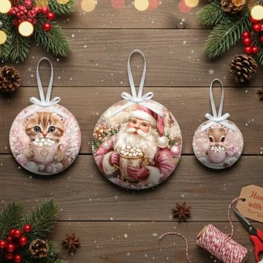 Boules de Noël en tissu feutre 20 pièces ø 10 cm - chiens chapeaux foulards - cod.227|IDEEINFELTRO.COM
