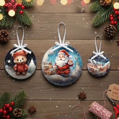 Boules de Noël en tissu feutre 20 pièces ø 10 cm - vintage Père Noël - cod.166|IDEEINFELTRO.COM