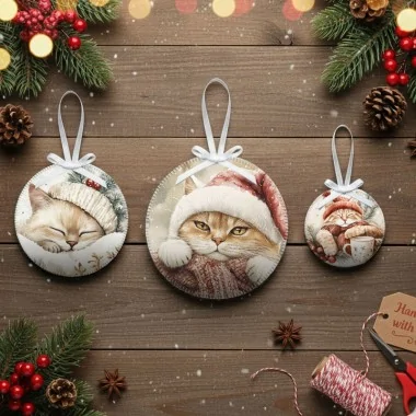 Boules de Noël en tissu feutre 20 pièces ø 10 cm - renne père Noël - cod.172|IDEEINFELTRO.COM