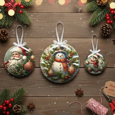 Boules de Noël en tissu feutre 20 pièces ø 10 cm - marionnettes et enfants - cod.187|IDEEINFELTRO.COM