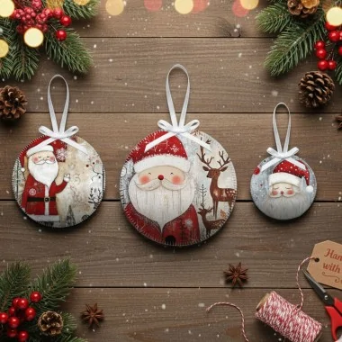 Kerstballen in Dun Vilt 20 stuks ø 10 cm - vintage Kerstman - cod.166|IDEEINFELTRO.COM